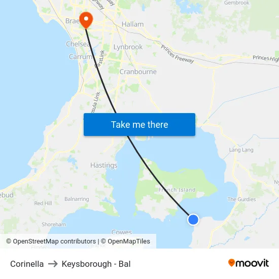 Corinella to Keysborough - Bal map