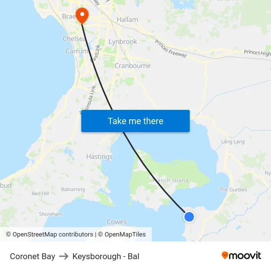 Coronet Bay to Keysborough - Bal map