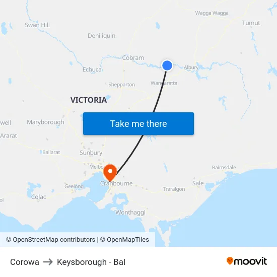 Corowa to Keysborough - Bal map