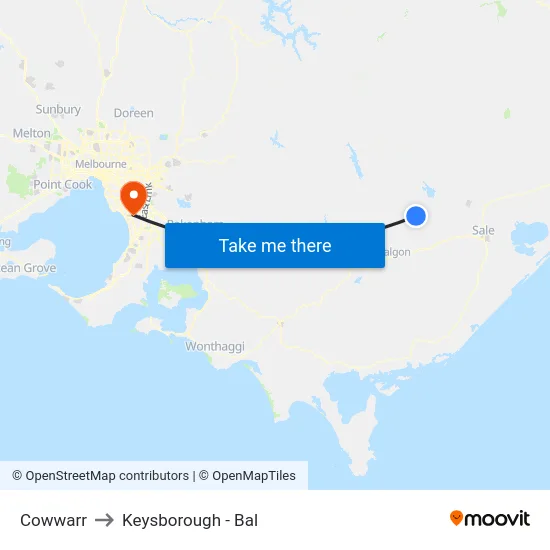 Cowwarr to Keysborough - Bal map