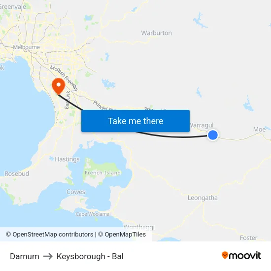Darnum to Keysborough - Bal map