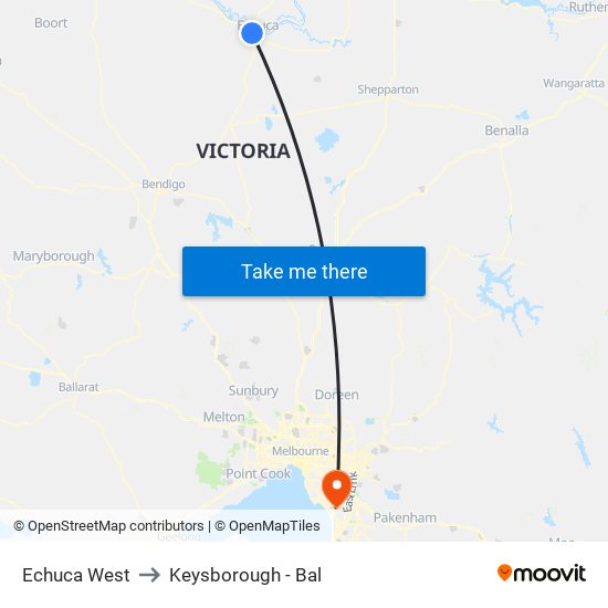 Echuca West to Keysborough - Bal map
