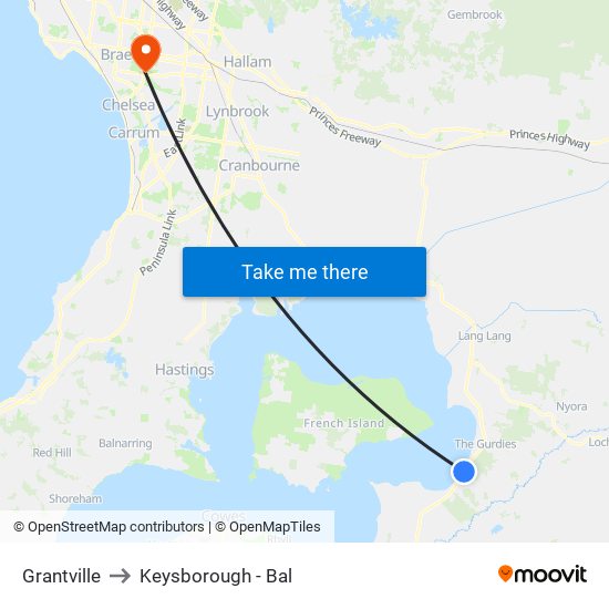 Grantville to Keysborough - Bal map