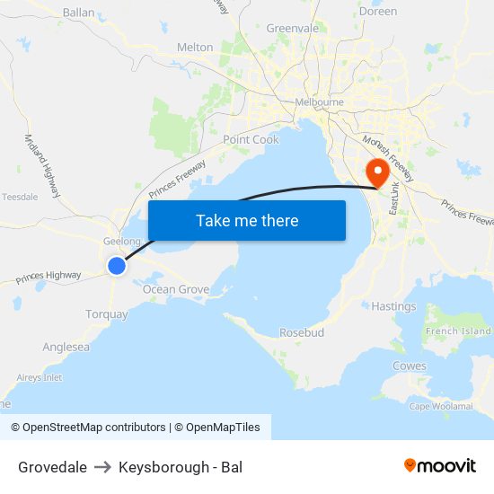 Grovedale to Keysborough - Bal map