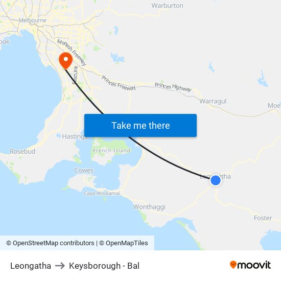 Leongatha to Keysborough - Bal map