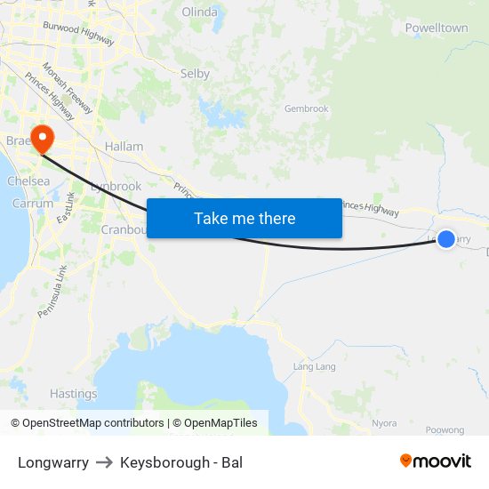 Longwarry to Keysborough - Bal map