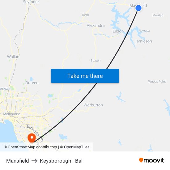 Mansfield to Keysborough - Bal map