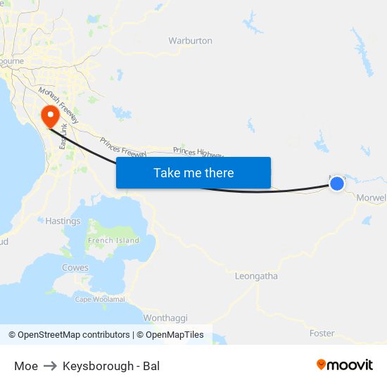 Moe to Keysborough - Bal map