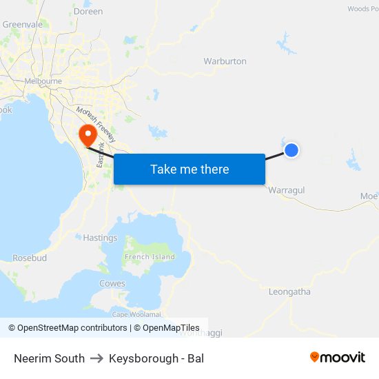 Neerim South to Keysborough - Bal map