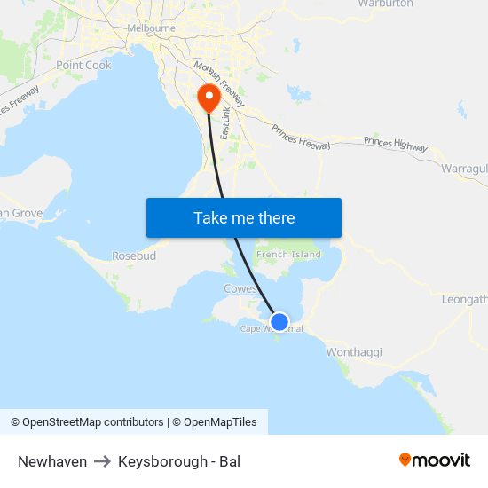 Newhaven to Keysborough - Bal map