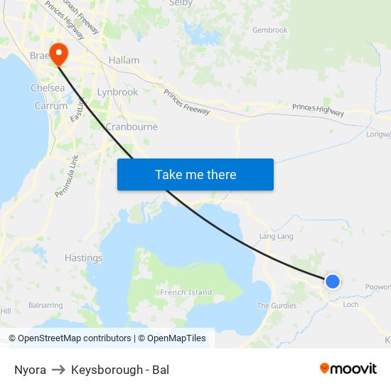 Nyora to Keysborough - Bal map