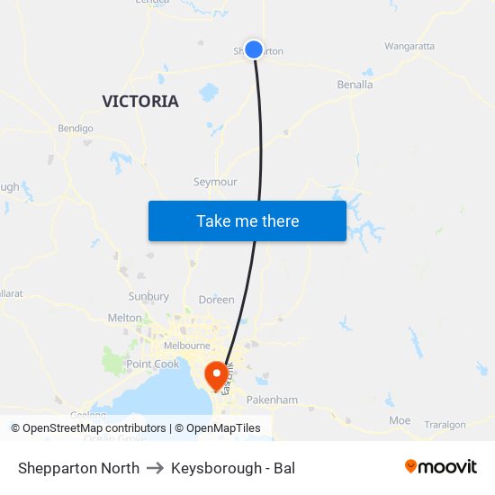 Shepparton North to Keysborough - Bal map