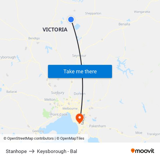 Stanhope to Keysborough - Bal map