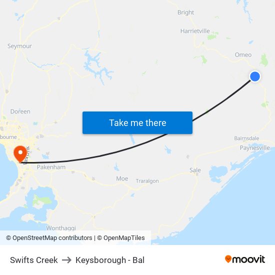 Swifts Creek to Keysborough - Bal map
