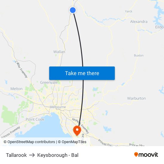 Tallarook to Keysborough - Bal map