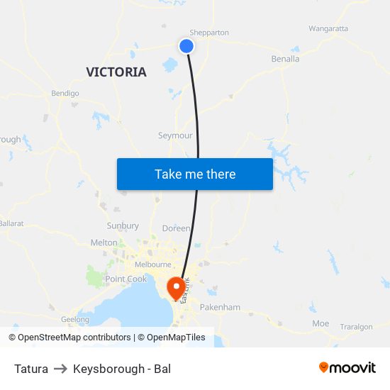 Tatura to Keysborough - Bal map