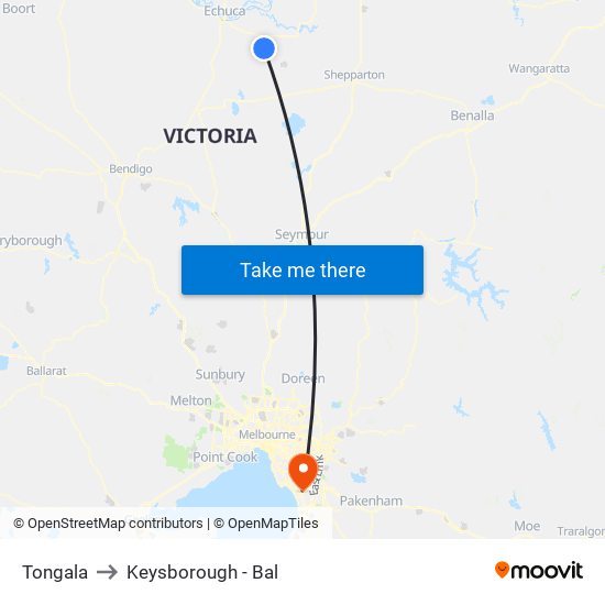 Tongala to Keysborough - Bal map