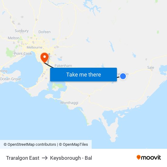 Traralgon East to Keysborough - Bal map