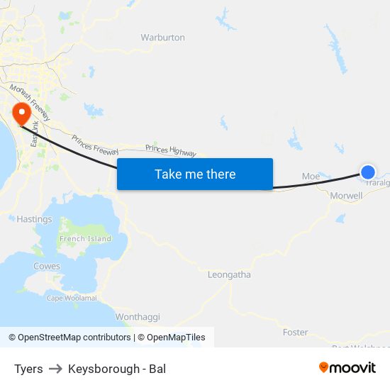Tyers to Keysborough - Bal map