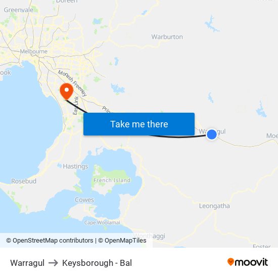 Warragul to Keysborough - Bal map