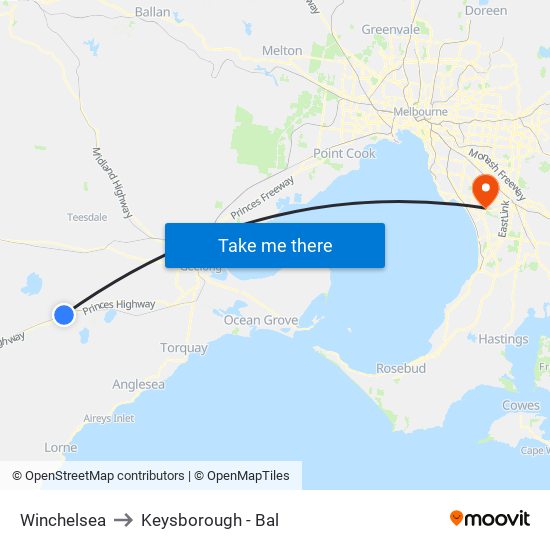 Winchelsea to Keysborough - Bal map