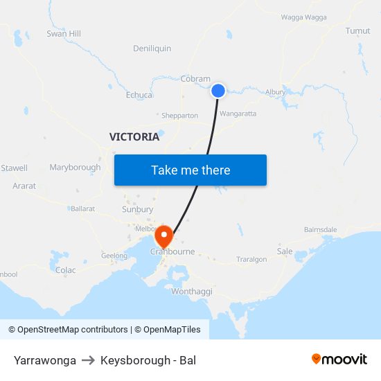 Yarrawonga to Keysborough - Bal map