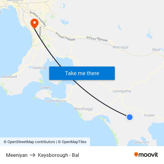 Meeniyan to Keysborough - Bal map