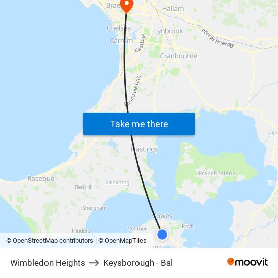 Wimbledon Heights to Keysborough - Bal map