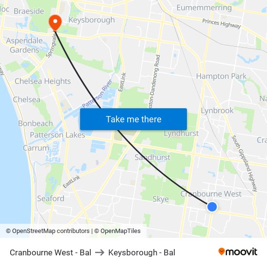 Cranbourne West - Bal to Keysborough - Bal map