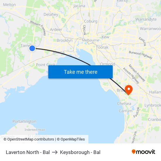 Laverton North - Bal to Keysborough - Bal map