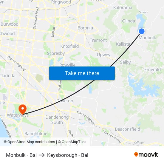 Monbulk - Bal to Keysborough - Bal map