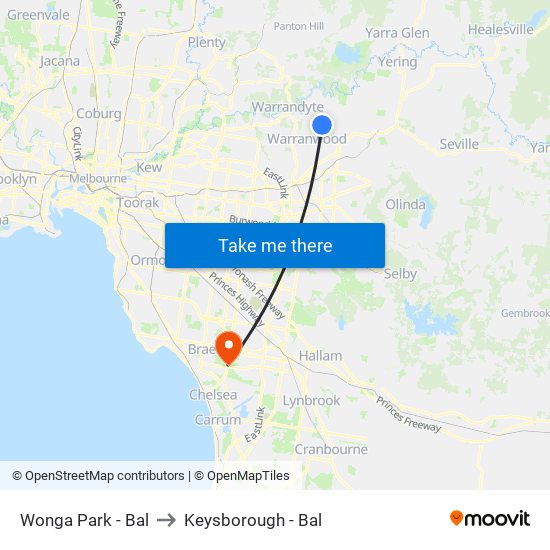Wonga Park - Bal to Keysborough - Bal map