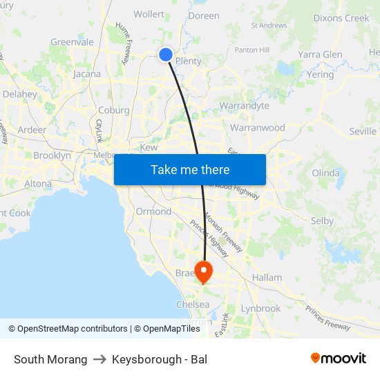 South Morang to Keysborough - Bal map