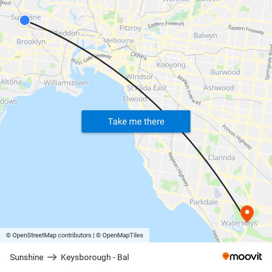 Sunshine to Keysborough - Bal map