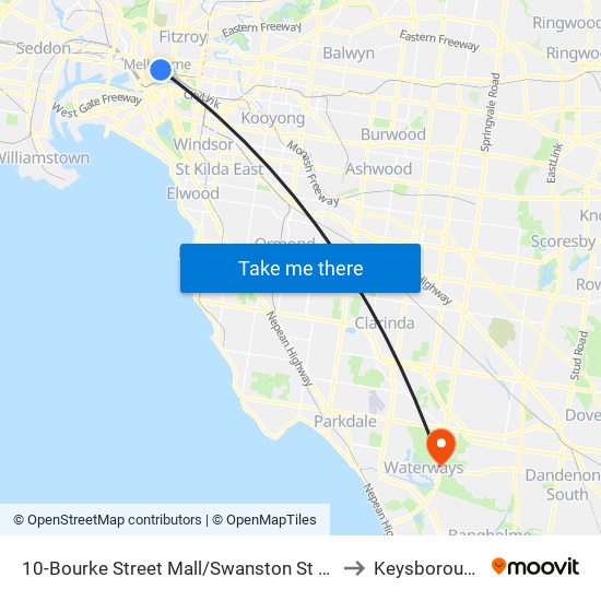 10-Bourke Street Mall/Swanston St (Melbourne City) to Keysborough - Bal map