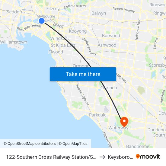 122-Southern Cross Railway Station/Spencer St (Melbourne City) to Keysborough - Bal map