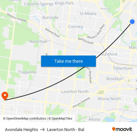 Avondale Heights to Laverton North - Bal map
