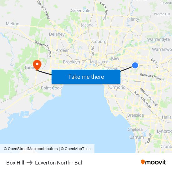 Box Hill to Laverton North - Bal map