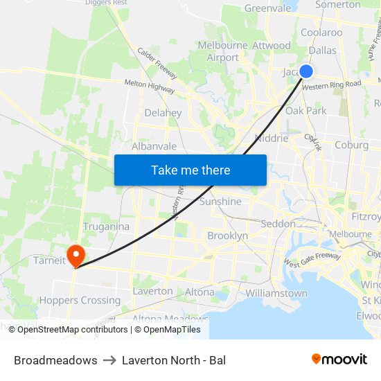 Broadmeadows to Laverton North - Bal map