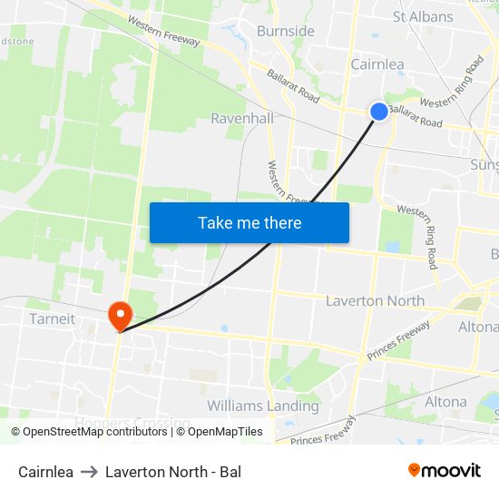 Cairnlea to Laverton North - Bal map