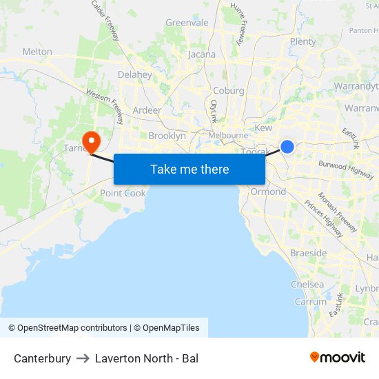 Canterbury to Laverton North - Bal map