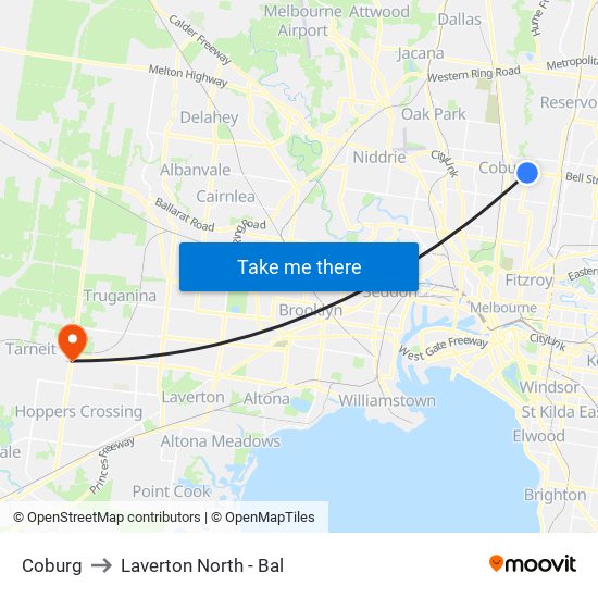 Coburg to Laverton North - Bal map