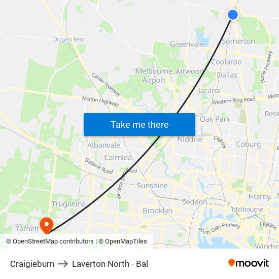 Craigieburn to Laverton North - Bal map