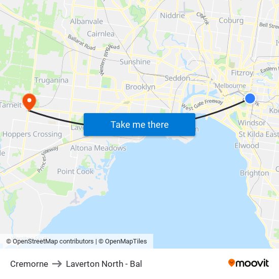 Cremorne to Laverton North - Bal map