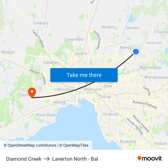 Diamond Creek to Laverton North - Bal map