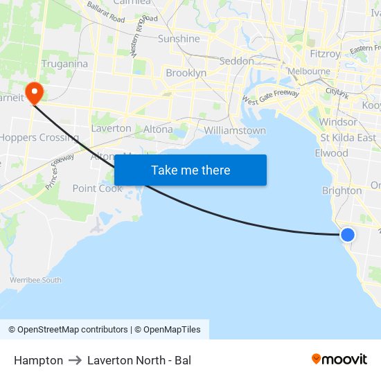 Hampton to Laverton North - Bal map