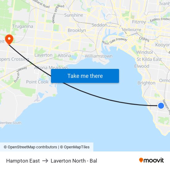 Hampton East to Laverton North - Bal map