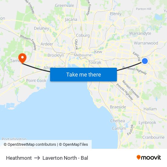 Heathmont to Laverton North - Bal map