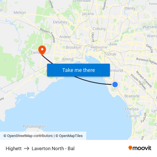 Highett to Laverton North - Bal map