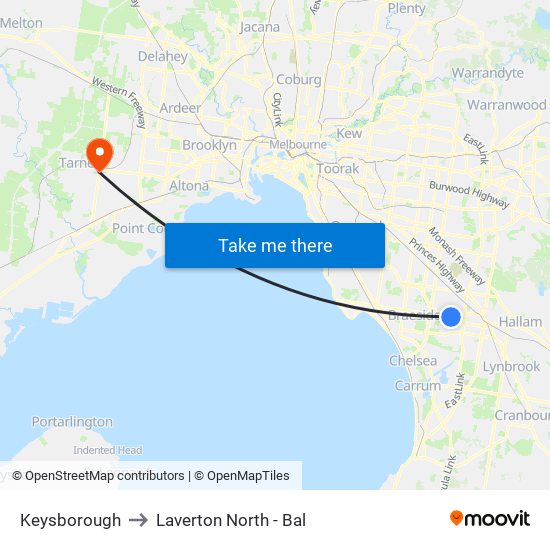 Keysborough to Laverton North - Bal map